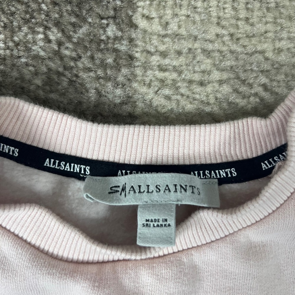 AllSaints London Girls Smallsaints Pink Ruched Sleeve Sweatshirt 7-8Y - Picture 2 of 10